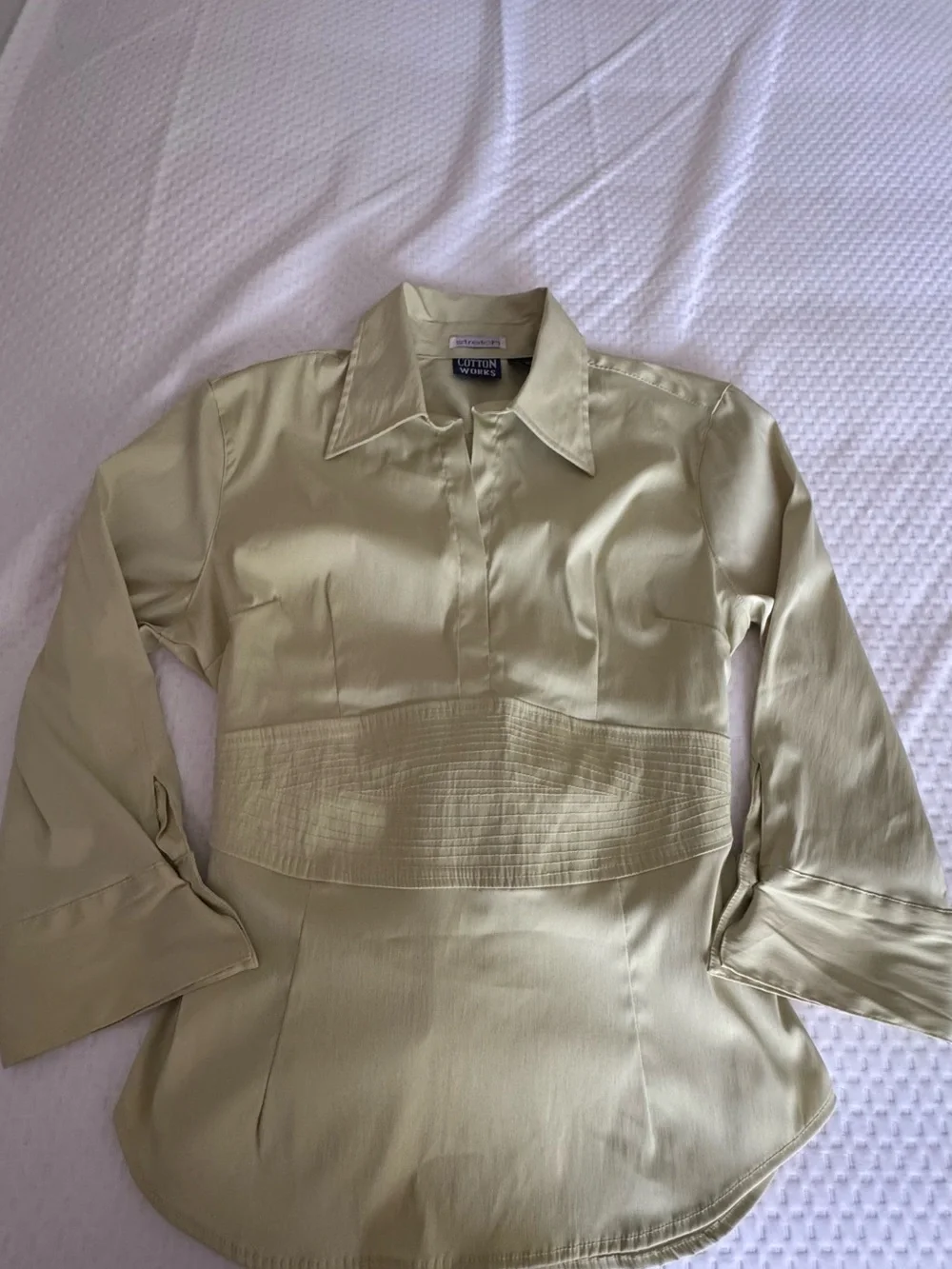 Sage Smocked-Waist Button-Down Shirt Size L Business Casual - Picture 9 of 9